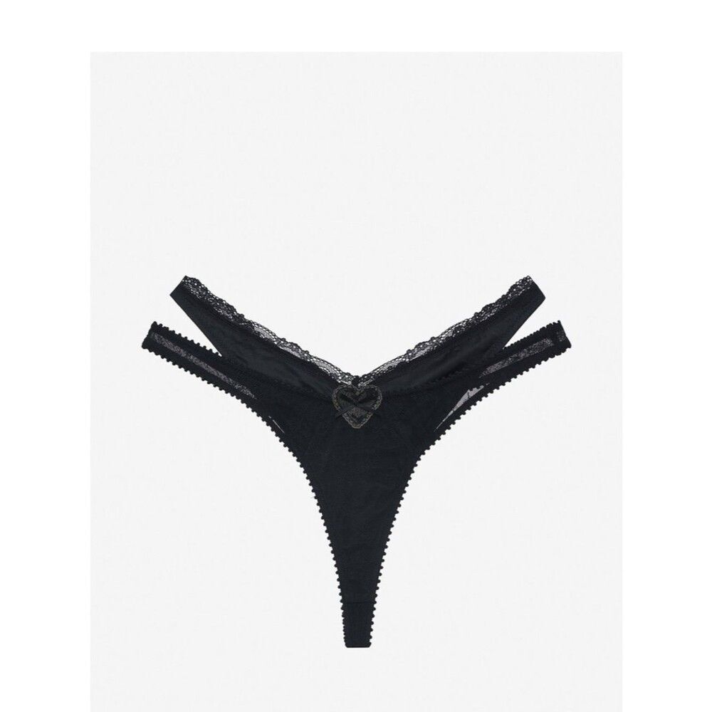 For Love & Lemons Black Lace Double-Strap Thong Brie Panty | XS | NWT